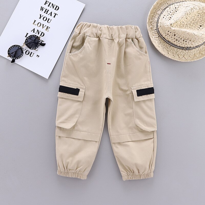 Calças de outono para meninos, calças de cor sólida com bolso e ferramentas fashion e bonito de 1-4 anos de idade: Khaki / 24 m