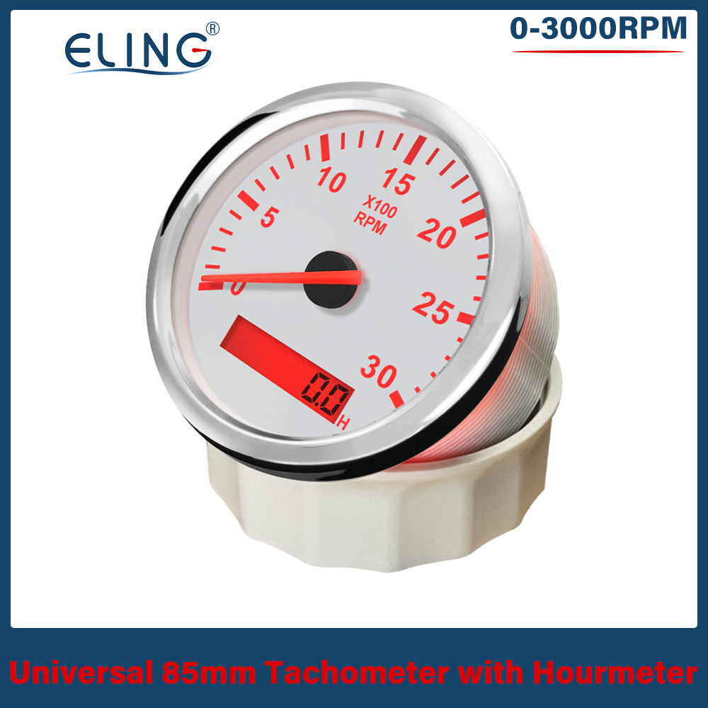 ELING Universal- 3-8K RPM Tachometer Umdrehung Zähler Tacho Messgerät mit Stunde Meter 85mm Benzin Diesel- 12V 24V verrotten Hintergrundbeleuchtung