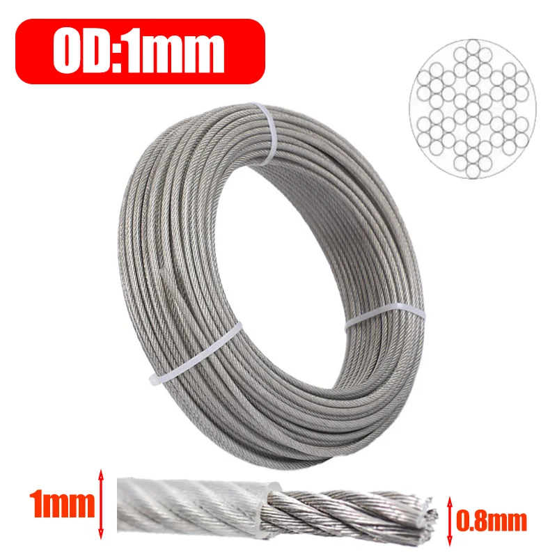 Roestvrijstalen scheepskabel, roestvrije hijskabel, waslijn, touwen, tuigage, dekleuningen, ophanghekken, flexibele lijnen: Duidelijk / 30m