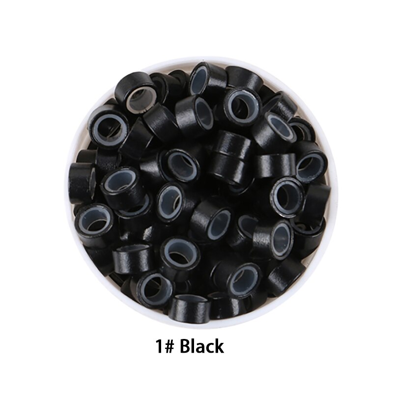 500 Pieces 5.5mm*3.5mm Micro Silicone Rings/Tubes/Beads 8 Colors Optional Hair Extensions Tools Bigger Size Micro Rings: 1 Black
