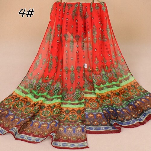 1pc de estilo indio chal de raso estampado seda nueva sensación transpirable chal hiyabs otoño mujer delgada secreto estampado barato bufanda XQ289: 4 red