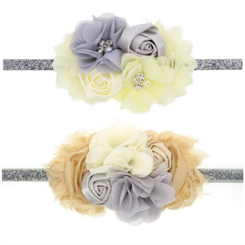 Baby Girl Chiffon Headband Flowers Pearl Hair Bands for Kids Girls Headwear Cute Headbands Diamond Hairbands Photography