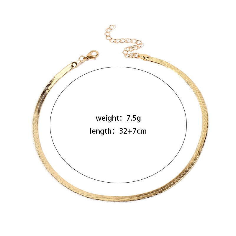 Collar de Gargantilla ajustable con de espiga para mujer, cadena serpiente plana de 5MM y oro , Gargantilla sencilla, joyería delicada de 15"