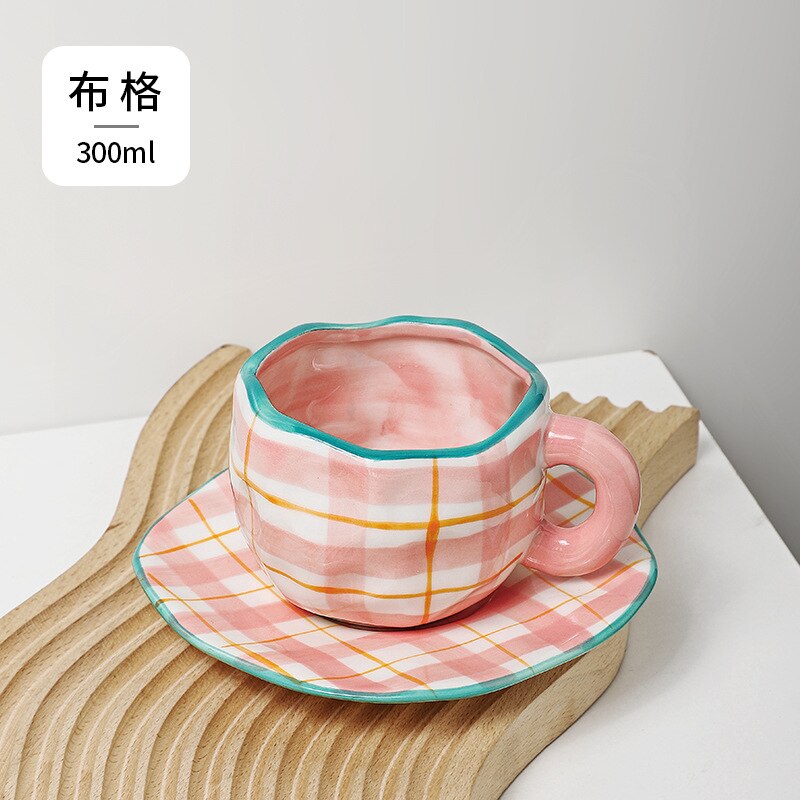 Japanese Hand Painted The Blue Sky and White Clouds Coffee Cup With Saucer Ceramic Handmade Tea Cup Saucer Set Cute For Her: black