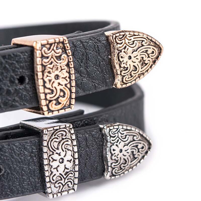 Vintage Women Choker Necklaces Pu Leather Belt Collar Choker With Double Buckles Adjustable Choker Jewelry For Girl