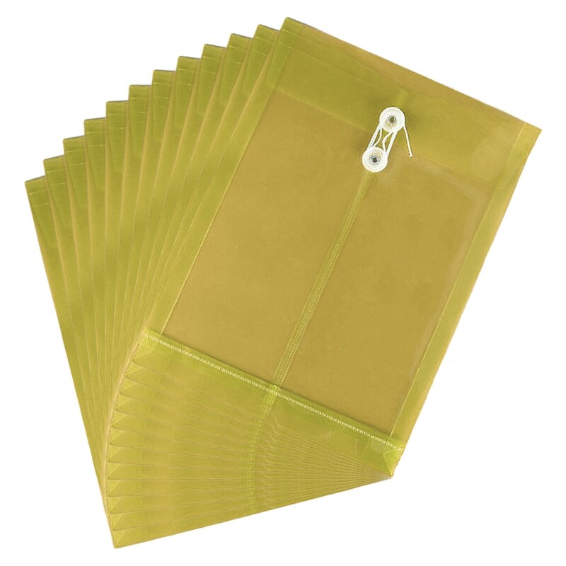 57EC 12Pcs A4 File Folders with String Lock Office File Bags Waterproof PP File Wallet Clear Document Folder for Adult Office