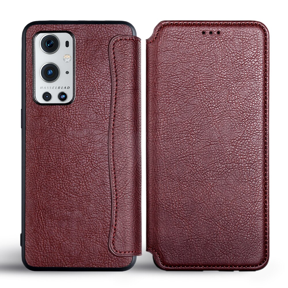 Case for OnePlus 9 Pro Flip cover PU Leather with card slot no magnet for OnePlus 9 Pro case fundas capa coque: OnePlus 9 / Coffee