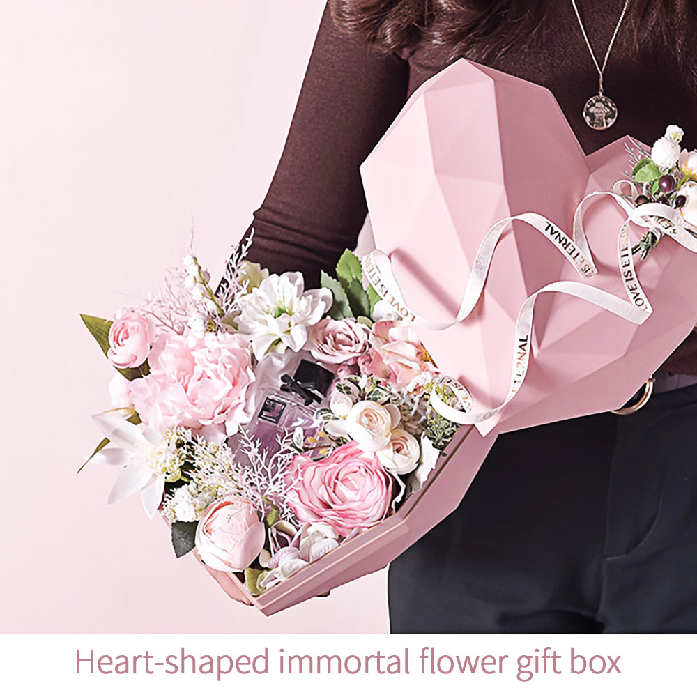 Instagram Stijl Highend Diamant Hart Vorm Bloem Doos Rose Goud Kleur Inner Flower Verpakking Geschenkdoos