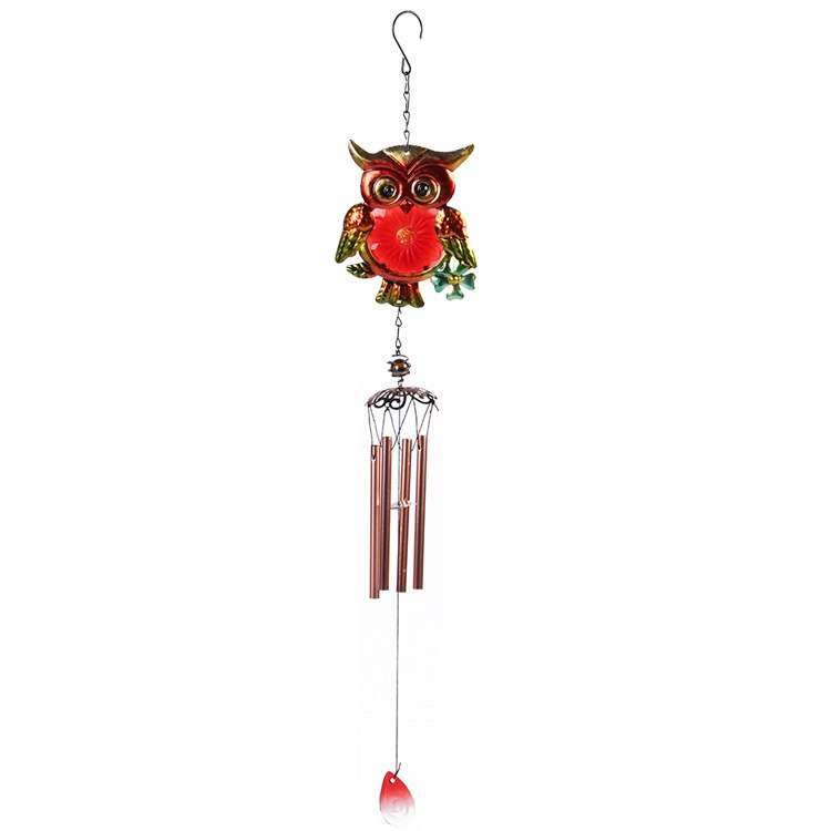 1pc coruja sinos de vento metal artesanato vidro pintado ornamentos zakka criativo casa sino vento carrilhão tubo jardim azul vermelho pingentes: ZY000015-redtube