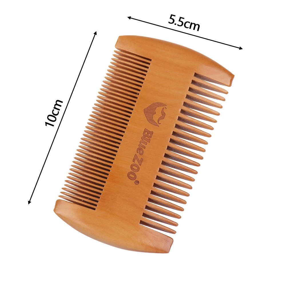 Peine de madera antiestático para Barba, peine de tamaño de bolsillo de madera con dientes gruesos y fino, cepillo de pelo de barba de doble cara, 1 unidad