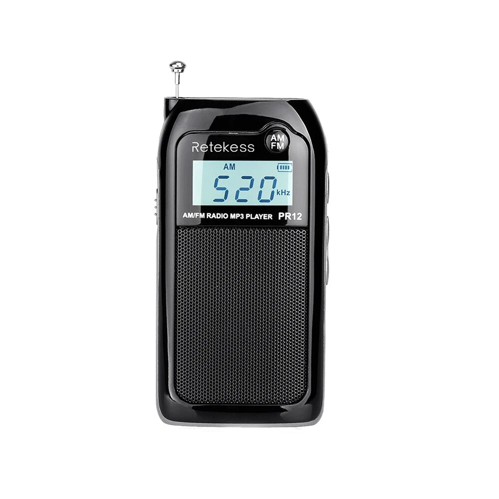 RETEKESS-Radio de bolsillo PR12 para ancianos, Mini receptor portátil MP3 con pantalla retroiluminada, estéreo Digital, compatible con tarjeta TF: Default Title