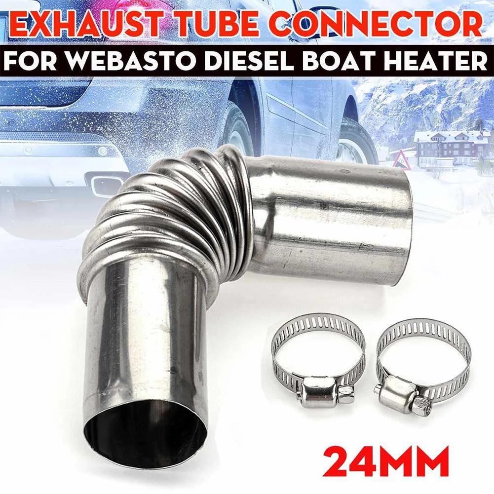 24mm Elbow Pipe Air Parking Heater Exhaust Pipe Connector w/Clamps For Webasto Eberspaecher Heater