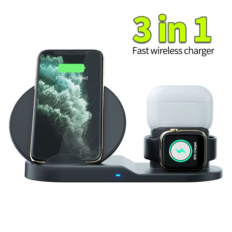 3 In 1 Qi Snelle Draadloze Oplader Voor Iphone 11 Pro Xs Xr 8 Samsung Note 10 Charger Dock Station voor Apple Horloge 6 5 4 Airpods Pro