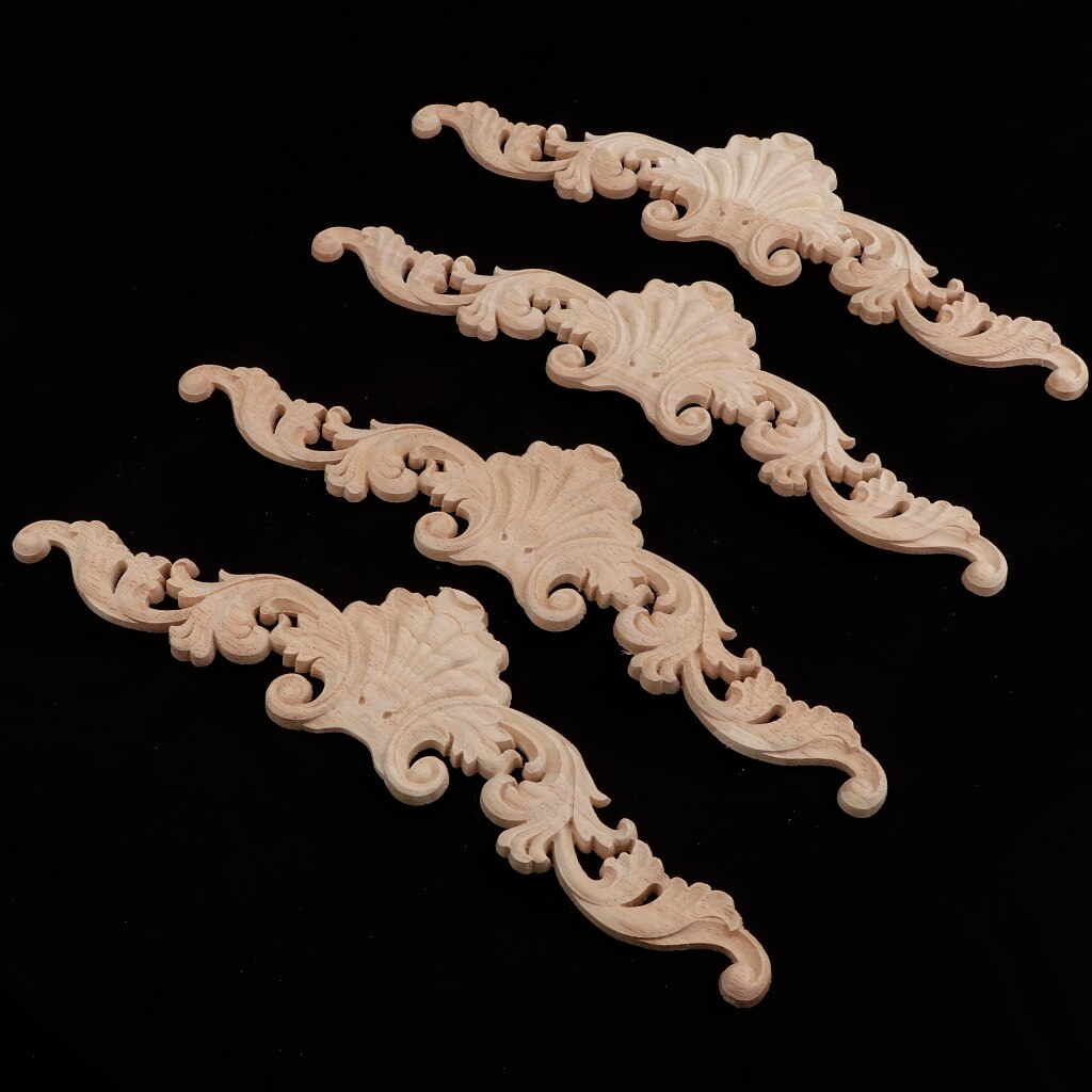 4Pcs Unpainted Wood Carved Corner Frame Applique Furniture Moulding Art Decor Handcraft Ornament Unpainted