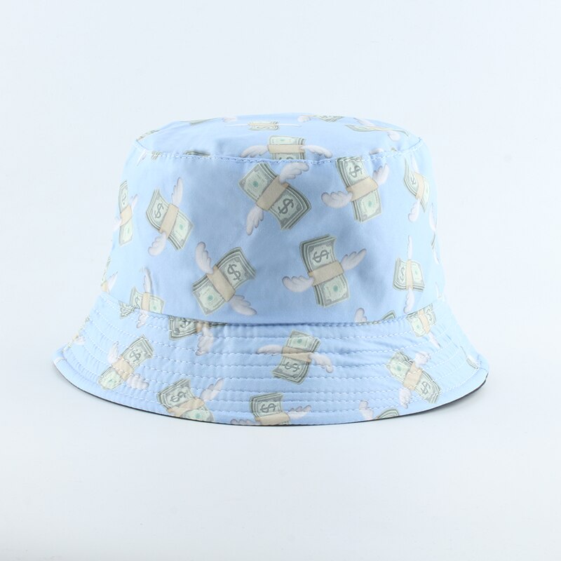 Dollar Print Omkeerbare Emmer Hoed Bob Chapeau Femme Visser Hoed Mannen Vissen Emmer Hoeden Outdoor Casquette: blue D