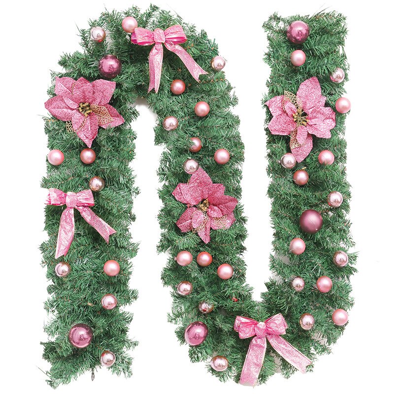 2.7m kunstig julepeis krans furutre ornamenter år peis navidadled lysår jul: Rosa / Med ledet-lys