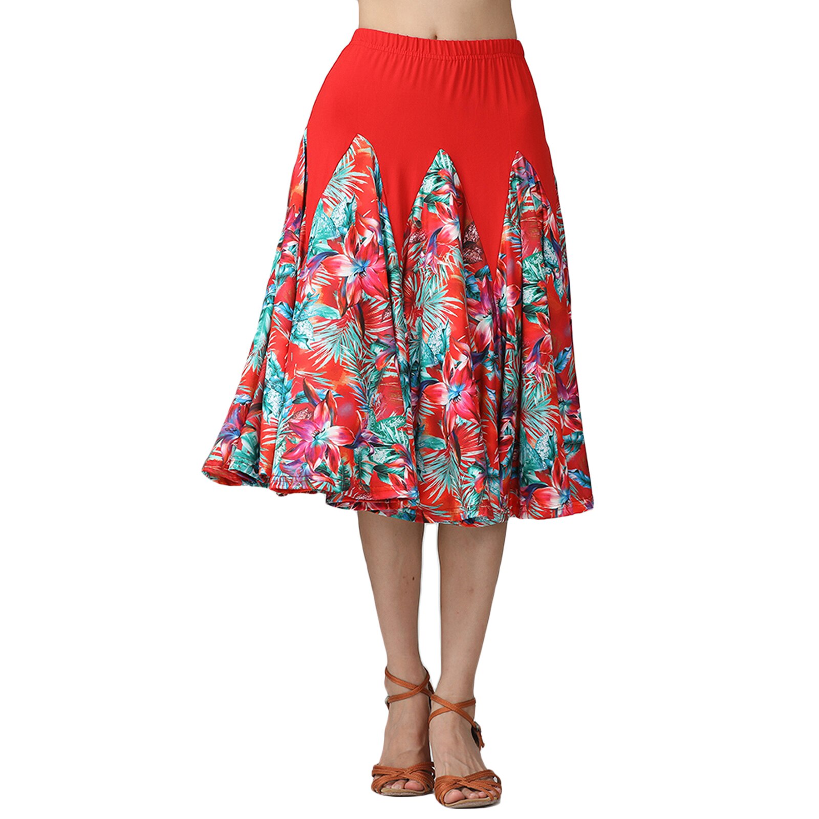 Womens Latin Ballroom Dancing Skirt Waltz Dance Party Long Swing Skirt Dress: Red