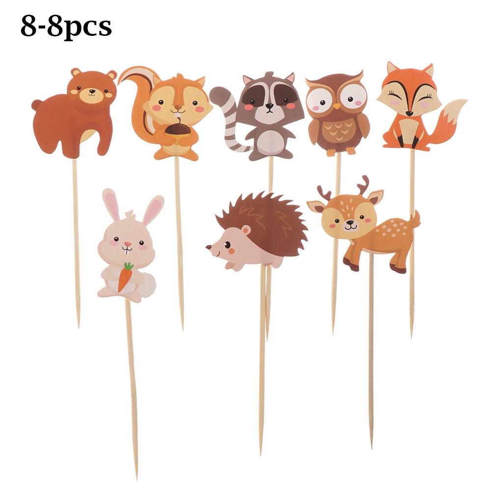 Decoración de papel para cupcakes con temática de criaturas del bosque, adornos de animales del bosque, selecciones para Tartas, fiestas de cumpleaños y bodas para niños: 8-8pcs