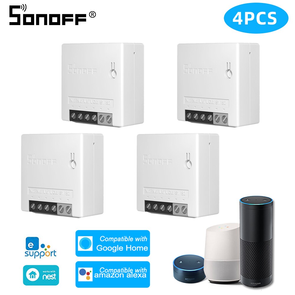 SONOFF-interruptor inteligente bidireccional Mini R2, módulo de relé con Wifi, Control remoto por voz, funciona con Alexa y Google Home: 4Pcs