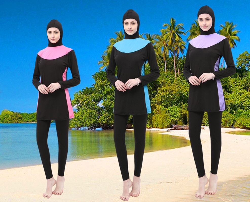 Due-Pezzi Musulmano Delle Donne Spa Costumi Da Bagno Costume Da Bagno Islamico Pieno Viso Hijab Nuoto Beachwear del Costume Da Bagno Dei Vestiti di Sport Burkinis