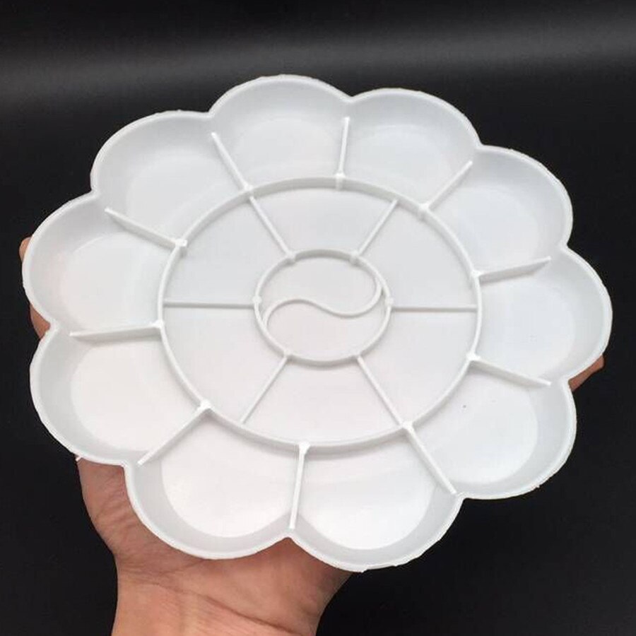Blomme blomst form plast palet kunst maling plast tegnebakke farve palet til olie akvarel hvid maleri palle maling: 9 stk   l   17.5cm