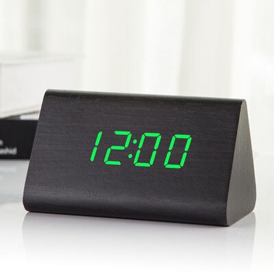 Jinsun Wekker Moderne Houten Thermometer Desk Klokken Led Digitale Klok Geluid Controle Mini Led Tafel Klok