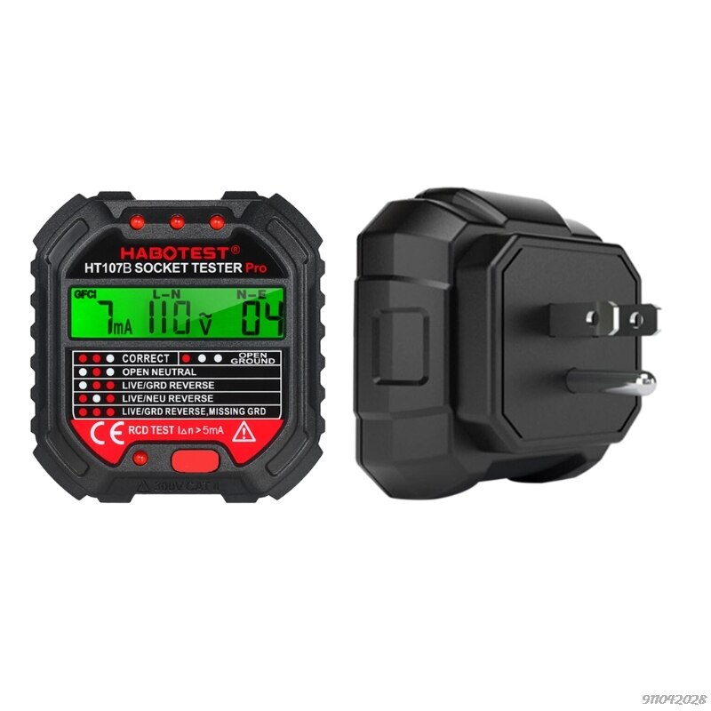 HT107 Socket Tester Voltage Test Eu/Uk/Us Plug Lijn Tester Rcd Voltage Meting Lcd Display Socket Tester lekkage: US