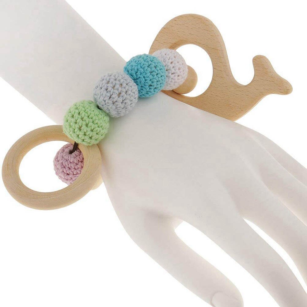 Wooden Teether Baby Bracelet Animal Shaped Organic Wood Silicone Beads Baby Rattle Stroller For Baby Wood Beads Baby Rattle