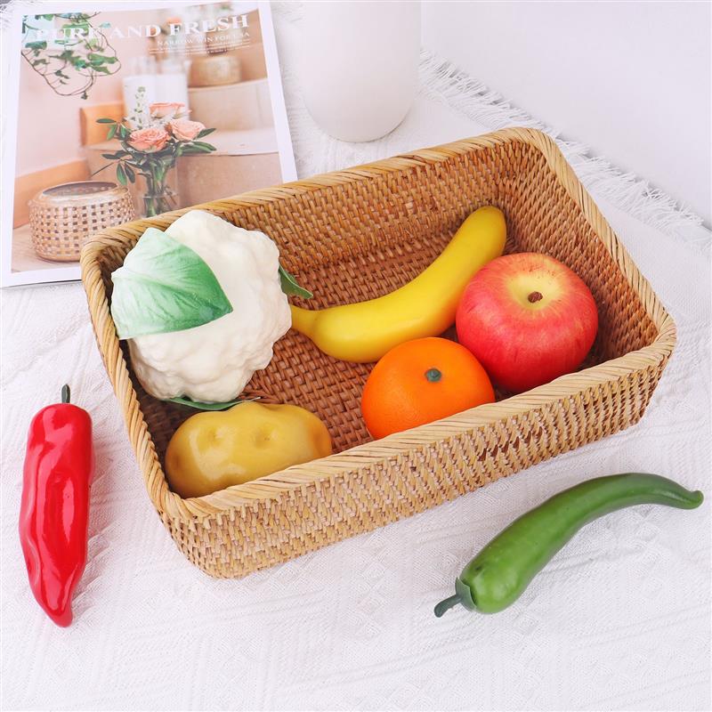 Cesta de tejido de fibra vegetal, cesta de ratán redonda, rectangular, ovalada, para almacenamiento de frutas, pan, aperitivos, cocina, organizador de decoración del hogar