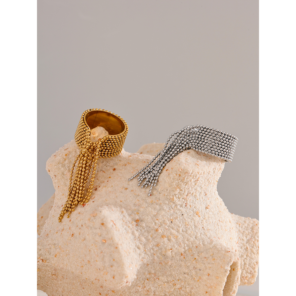 Yhpup Statement roestvrijstalen ketting kwastje vingerring verstelbaar 18K PVD verguld charme stijlvolle gouden sieraden