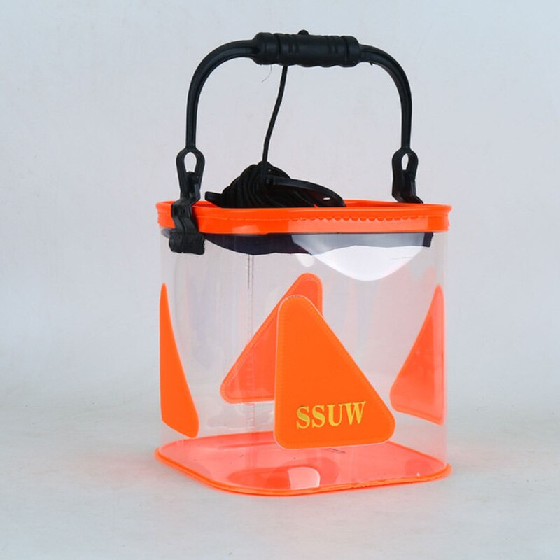 Secchio trasparente pieghevole ottavino secchio per pesci vivi con secchio da pesca multiuso addensato in corda Eva: arancia  10L