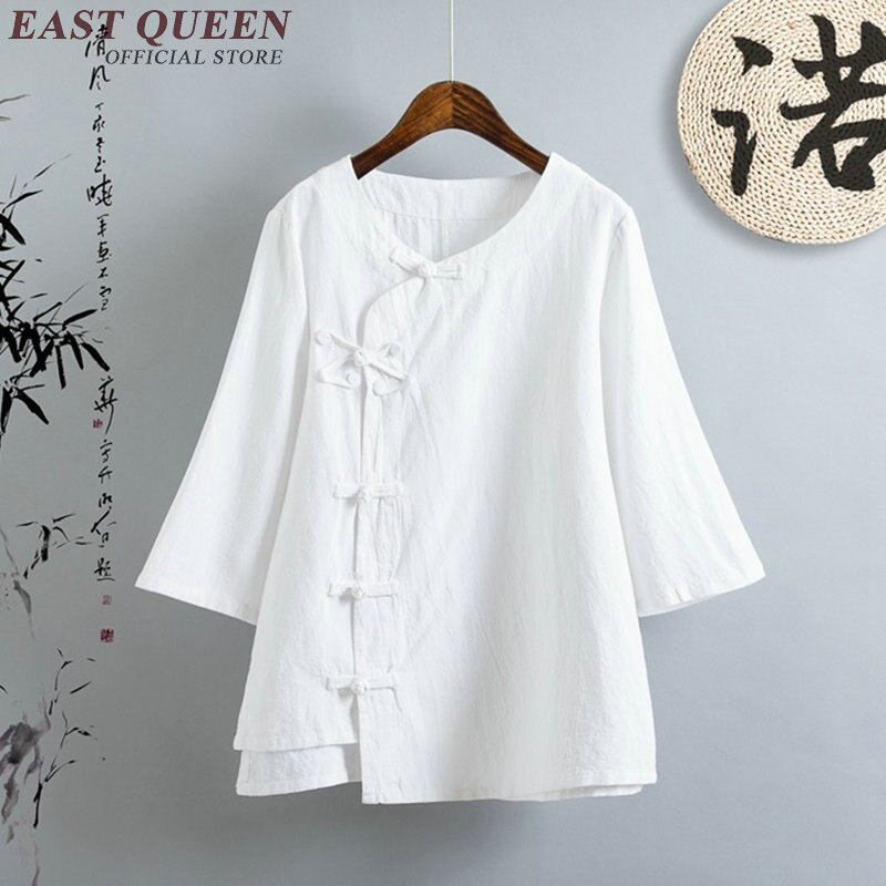 Camisa de lino ropa de mujer ropa de cheongsam chino superior estilo mandarín collar blusas color sólido camisa de lino AA2670 YQ: 4