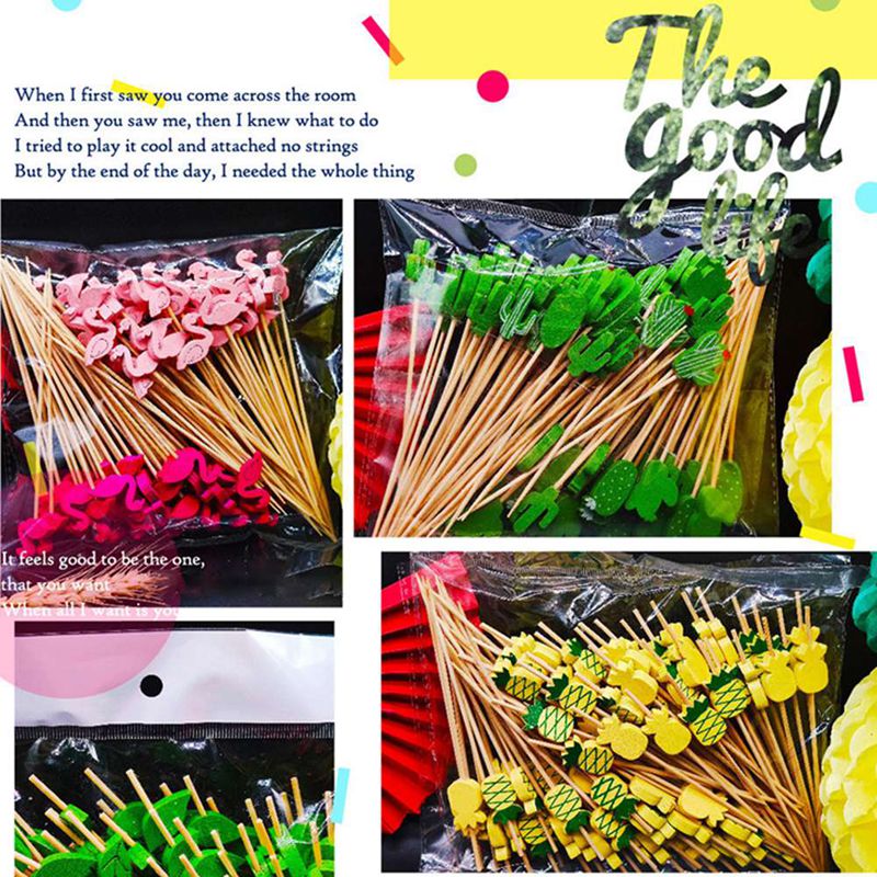 100pc flamingo bambus pick buffet ananas kaktus blade cupcake frugt gaffel dessert salat pind cocktail spyd til fest indretning