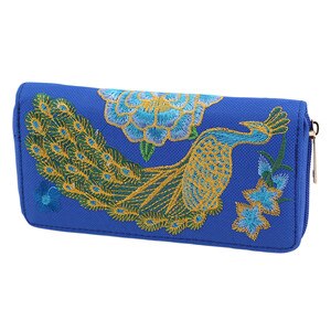 Etniczny o dużej pojemności zamek pawie hafty kobiety długi portfel retro portmonetka na co dzień sprzęgła etui na telefony: B01