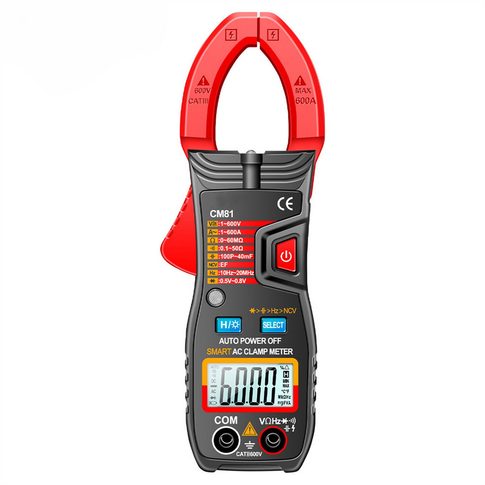 Current Measur instrument Digital Clamp Meter Tester Auto Range AC/DC 600A Capacitance Frequency Current Resistance Multimeter: Red
