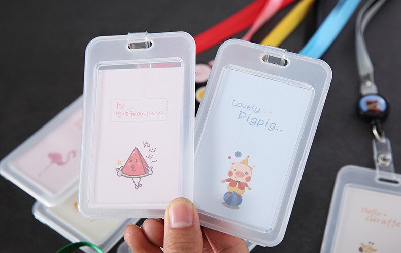 1PCS Cartoon PVC Student School Bus ID Creidt Card Holder Bag Case Nurse Doctor Office ID Name Bank Card Cover With String