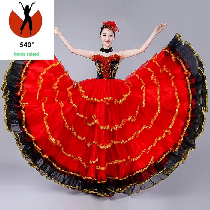 Spanish Dance Costumes For Women Flamenco Dance Big Swing Skirt Belly Dance Dress Spanish Clothing Flamenco Dance Wear DL3481: 540 degree / XL