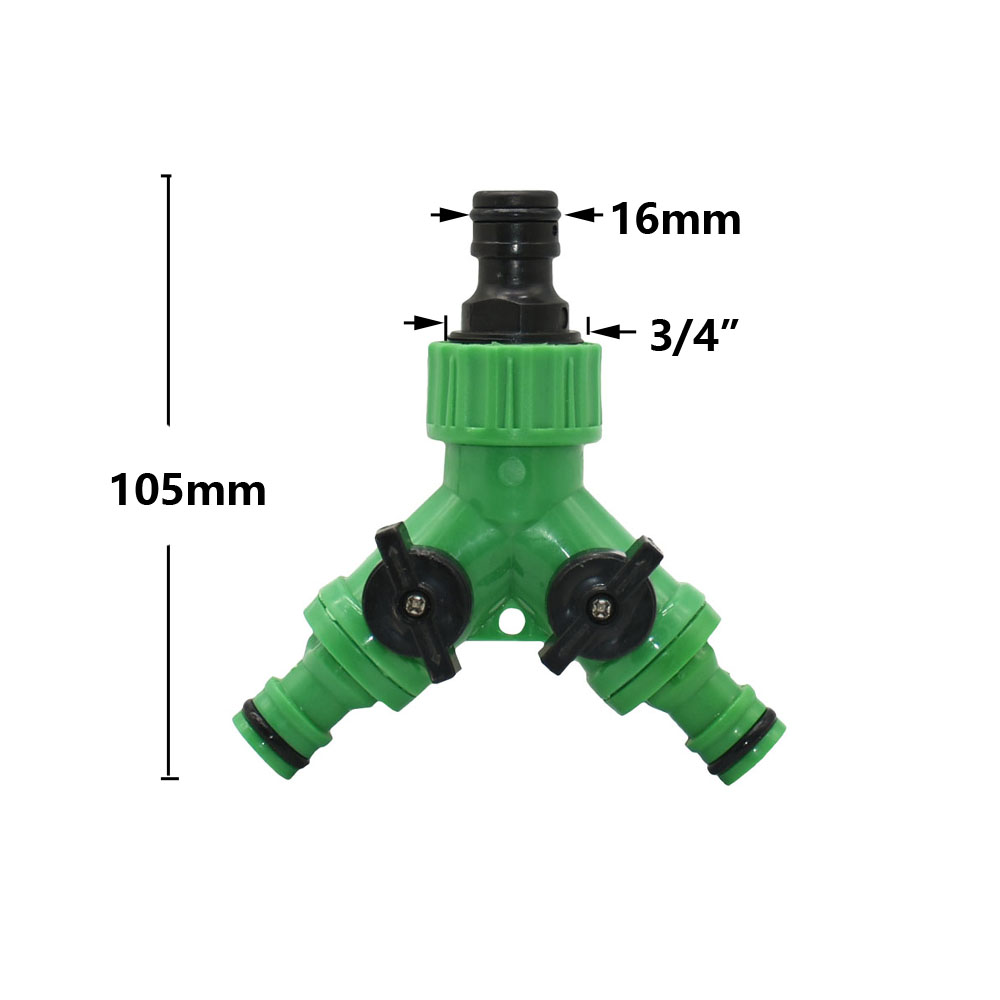 Divisor de agua de manguera de jardín de 2 vías, Conector de manguera tipo Y, acoplamiento rápido, sistema de riego por goteo, válvula controladora de agua, 1/2, 3/4 pulgadas: Oro