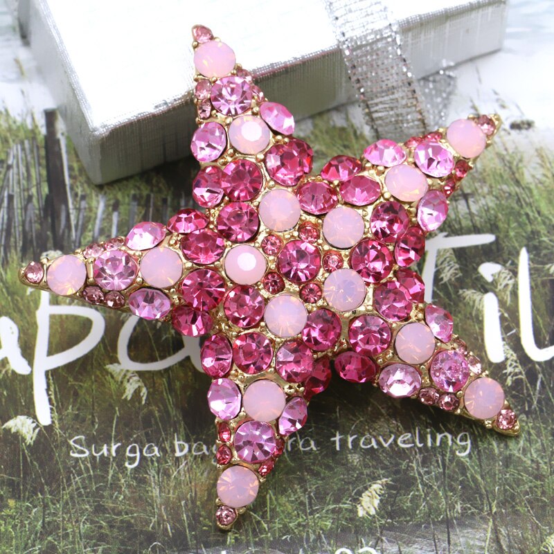 Trendy Stil Kristall Strass Stern Form Brosche Pins Für Frauen in Rosa und Blau Farben