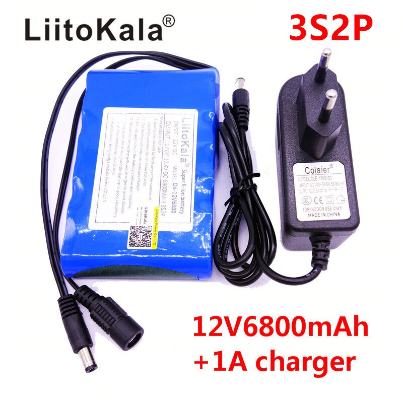 LiitoKala Draagbare Super 18650 Oplaadbare Lithium Ion batterij capaciteit DC 12 V 6800 Mah CCTV Cam Monitor 12.6 V 1A Charger
