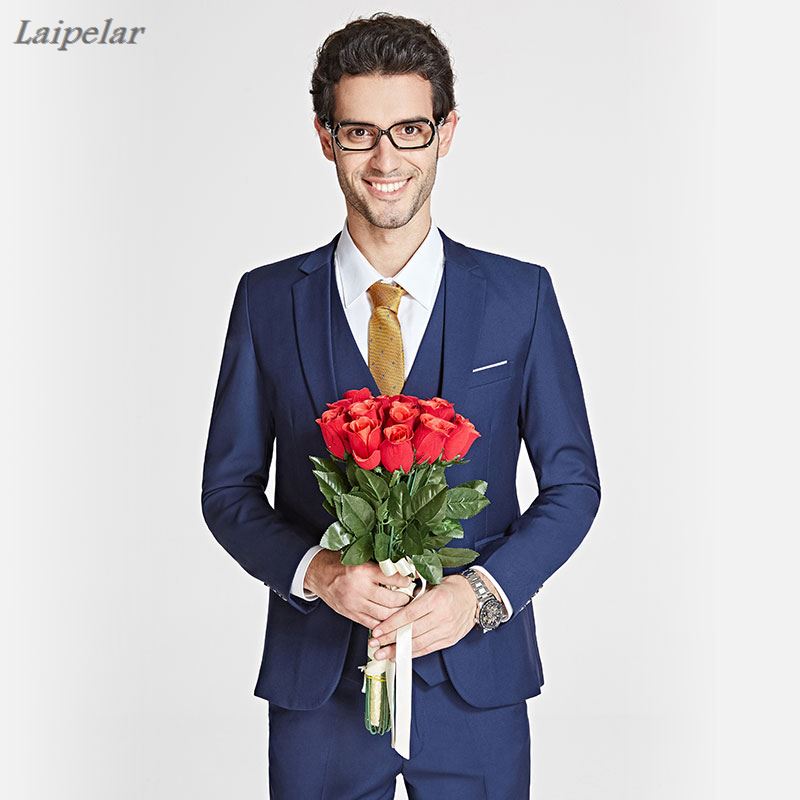 3 Pieces Sets / Men's Business Casual Slim Fit Suit Blazers Groom Wedding Dress One Button Suits Jacket+pant+vest Trousers Coat