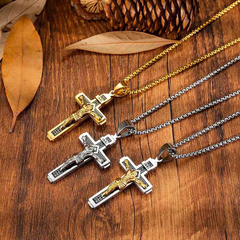 Katolsk jesus christ on inri cross crucifix rustfrit stål vedhæng halskæde