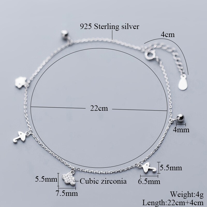 925 Sterling Silver Adjustable Chain Anklet with Small Cloud/Umbrella/Foot Charms Jewelry Female Anklets on Foot