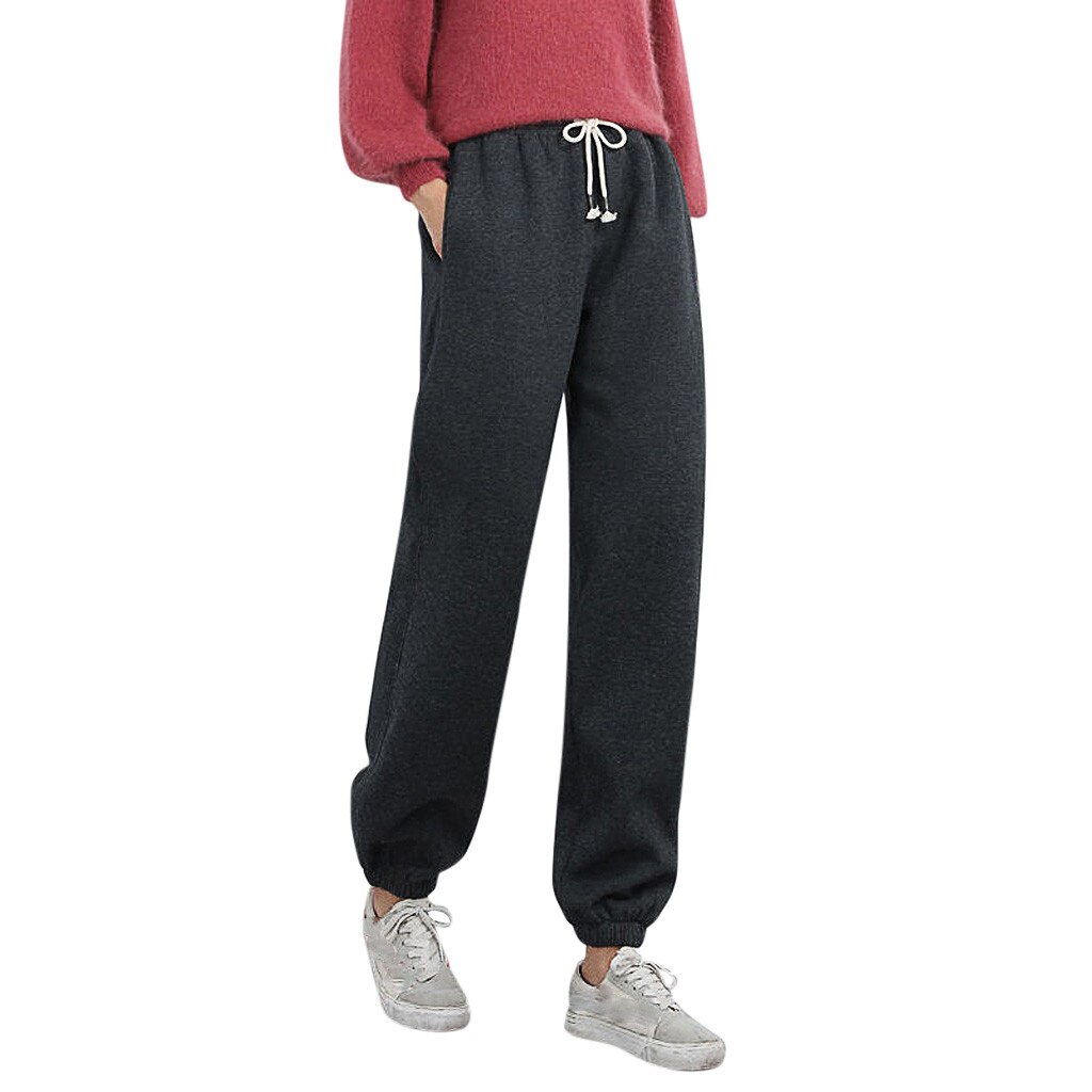 Autumn Women Gym Sweatpants Workout Fleece Trousers Solid Thick Warm Winter Female Sport Pants Running Pantalones Mujer: Black / XL