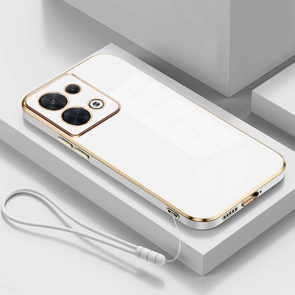 For Oppo Reno8 5G Case Luxury Square Plating CPH2359 Phone Case ShockProof Silicone Back Cover Fundas: WHITE