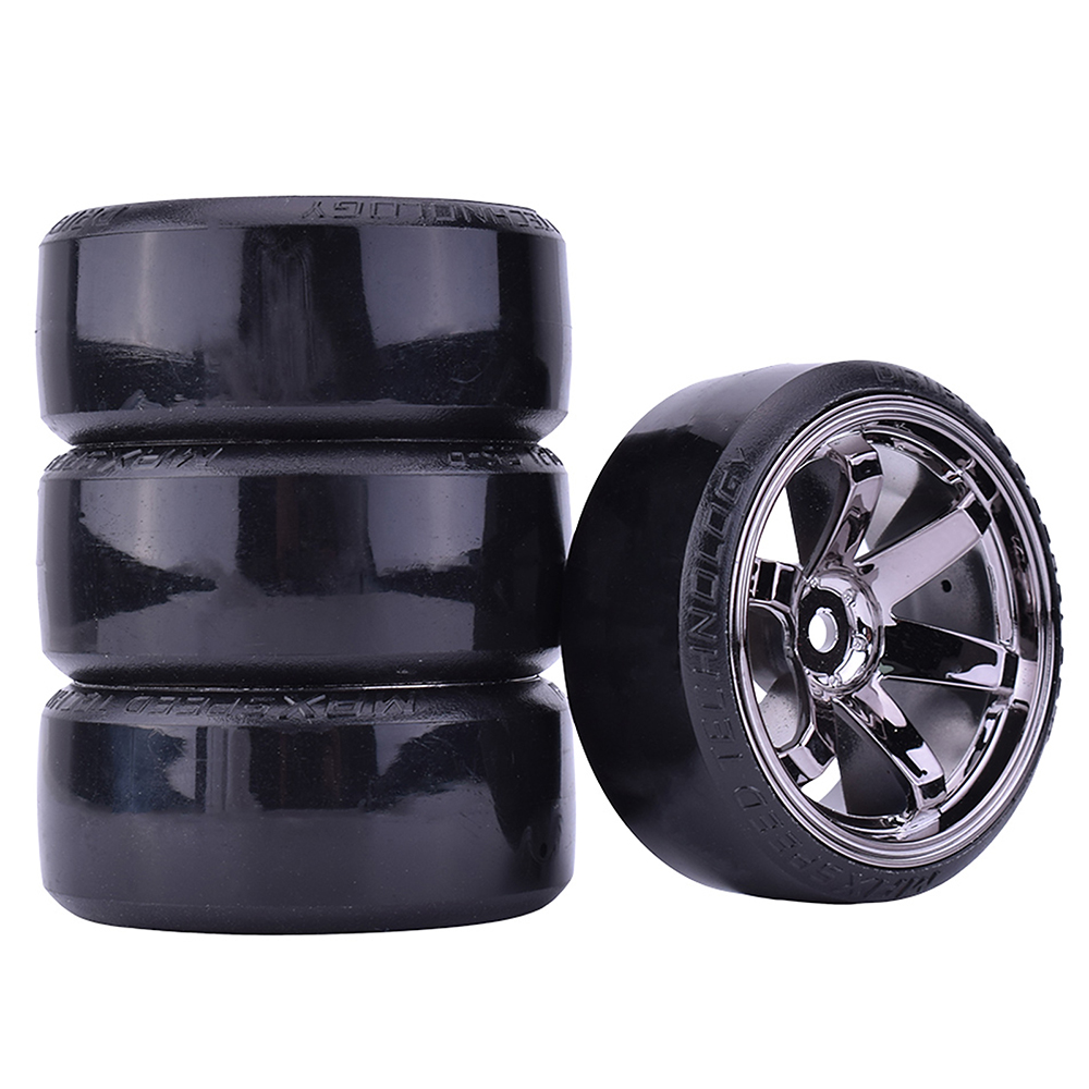 Alomejor 4 Pièces 1/10 Dérive Voiture Pneus Dur Pneu pour TT02 sur Route Dérive Voiture RC Caoutchouc Pneus et Roues Ensemble Noir
