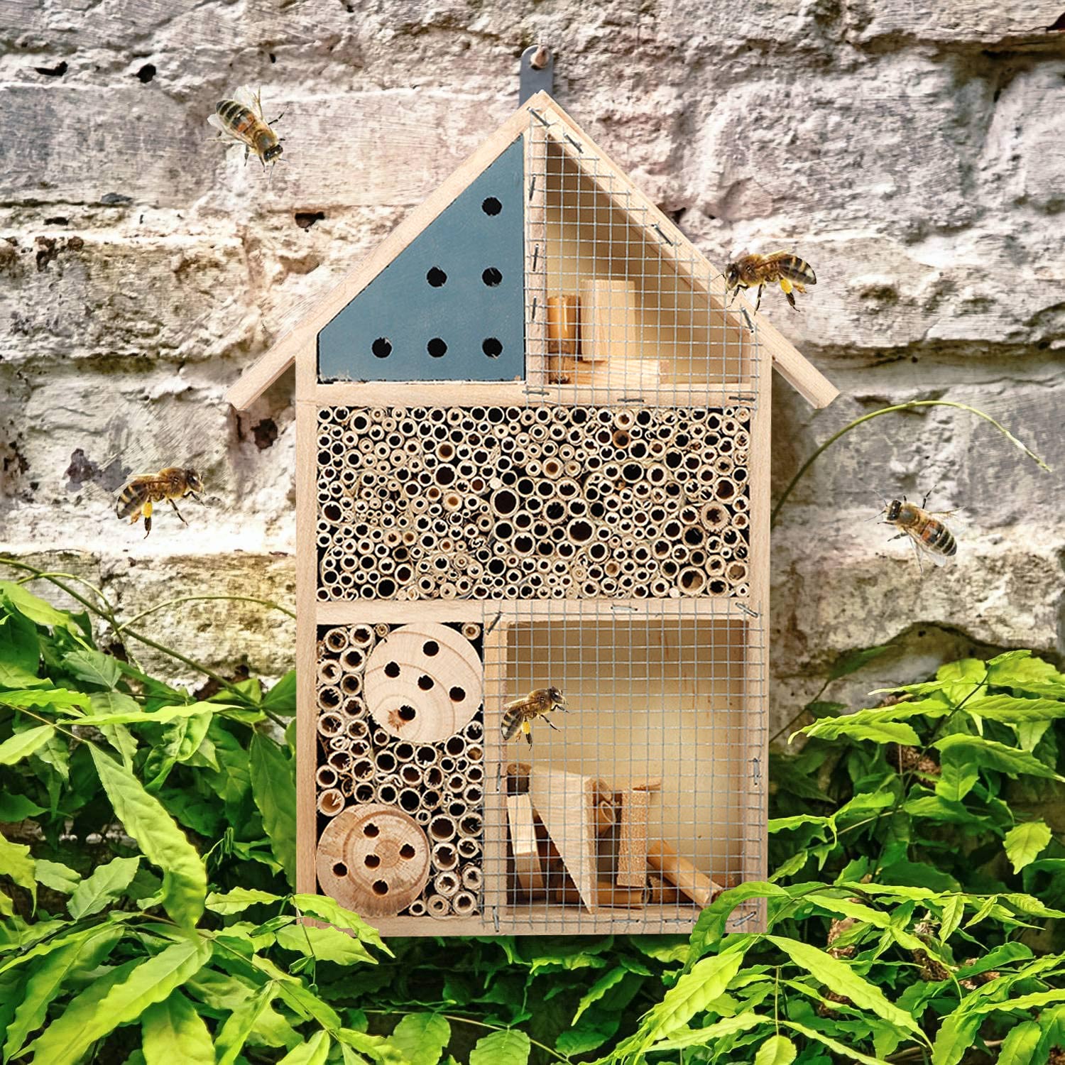 Insect House Wooden Bee Bug Butterfly Insect Nest Nesting Box Hotel House Shelter for Home Garden Backyard