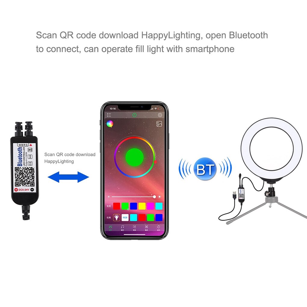 Selfie Ring Light 6.2 inch RGB White Dimmable Ring Light Phone Photography Video LED Circle Lamp