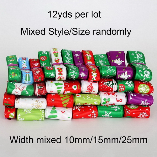 12y/lot (1y/stijl) willekeurige Gemengde Grootte/Stijl Grosgrain Satijnen Lint Voor Wedding Christmas Party Decor DIY Ambachtelijke Materialen: Random Mixed Xmas