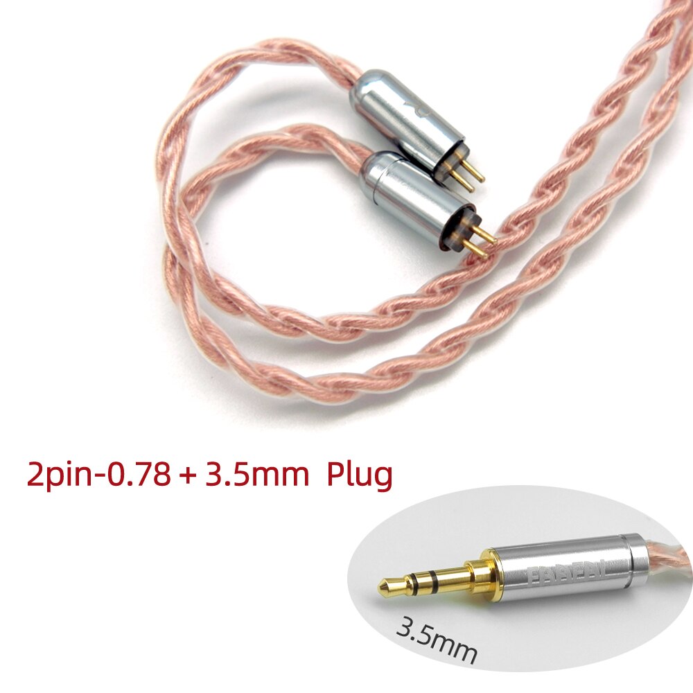 FAAEAL 4Core High Purity Copper cable with 2Pin/MMCX Connector 3.5/2.5/4.4mm Gold-plated plug Earphone Upgrade Cable For TFZ/TRN: 2pin-3.5mm